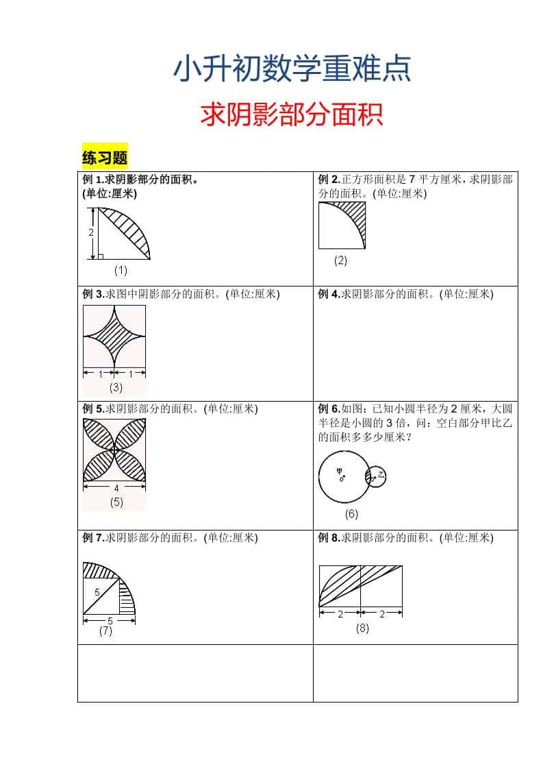 六年级下数学小升初重难点求阴影部分面积