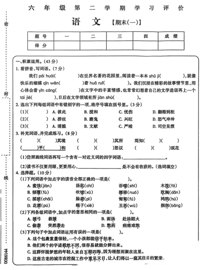 陕西省西安市未央区赵村小学2024-2025学年六年级下学期6月模拟预测语文试题