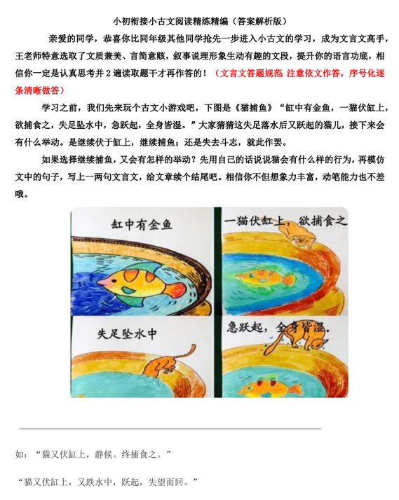 小初衔接小古文阅读精练精编+++71页(知识点)统编版语文六年级下册