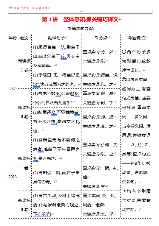 2026版《高中全程复习方略》 语文 强基版 专题四 第四节 第4讲 整体感知,抓关键巧译文
