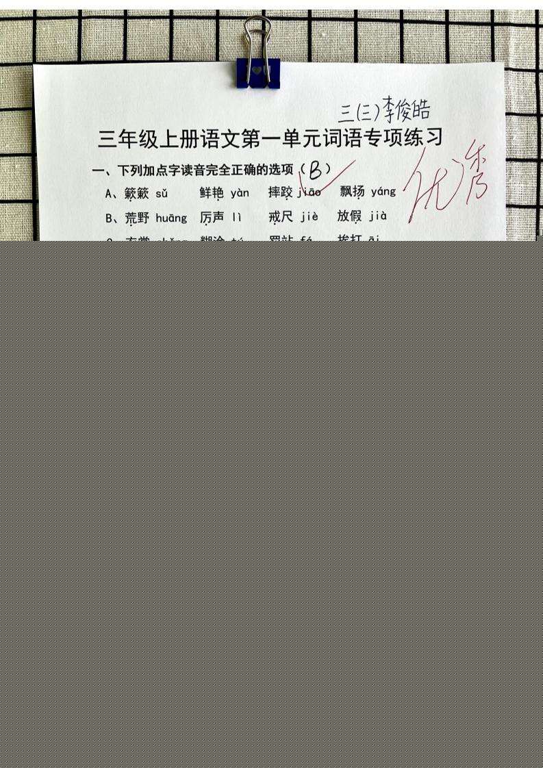 三年级上册册语文第一单元词语专项答案