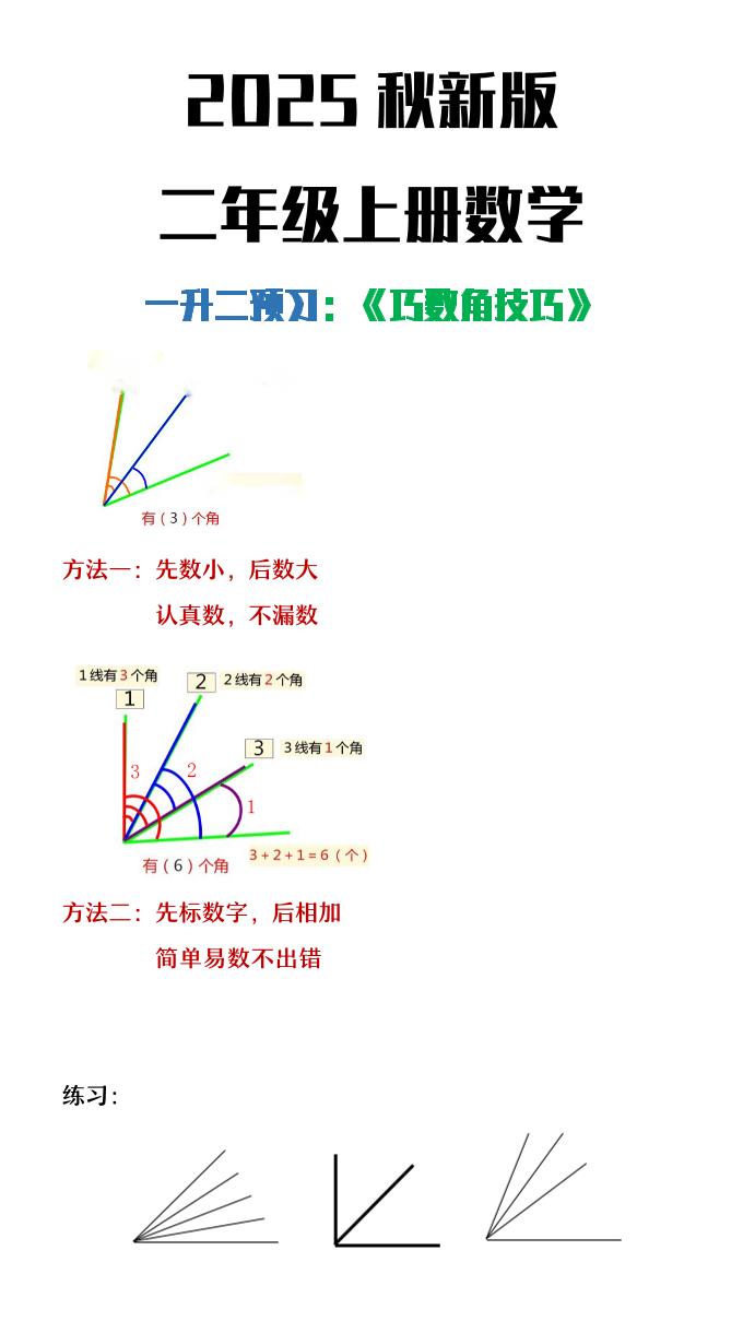 【2025秋新版】二年级上册数学巧数角的技巧