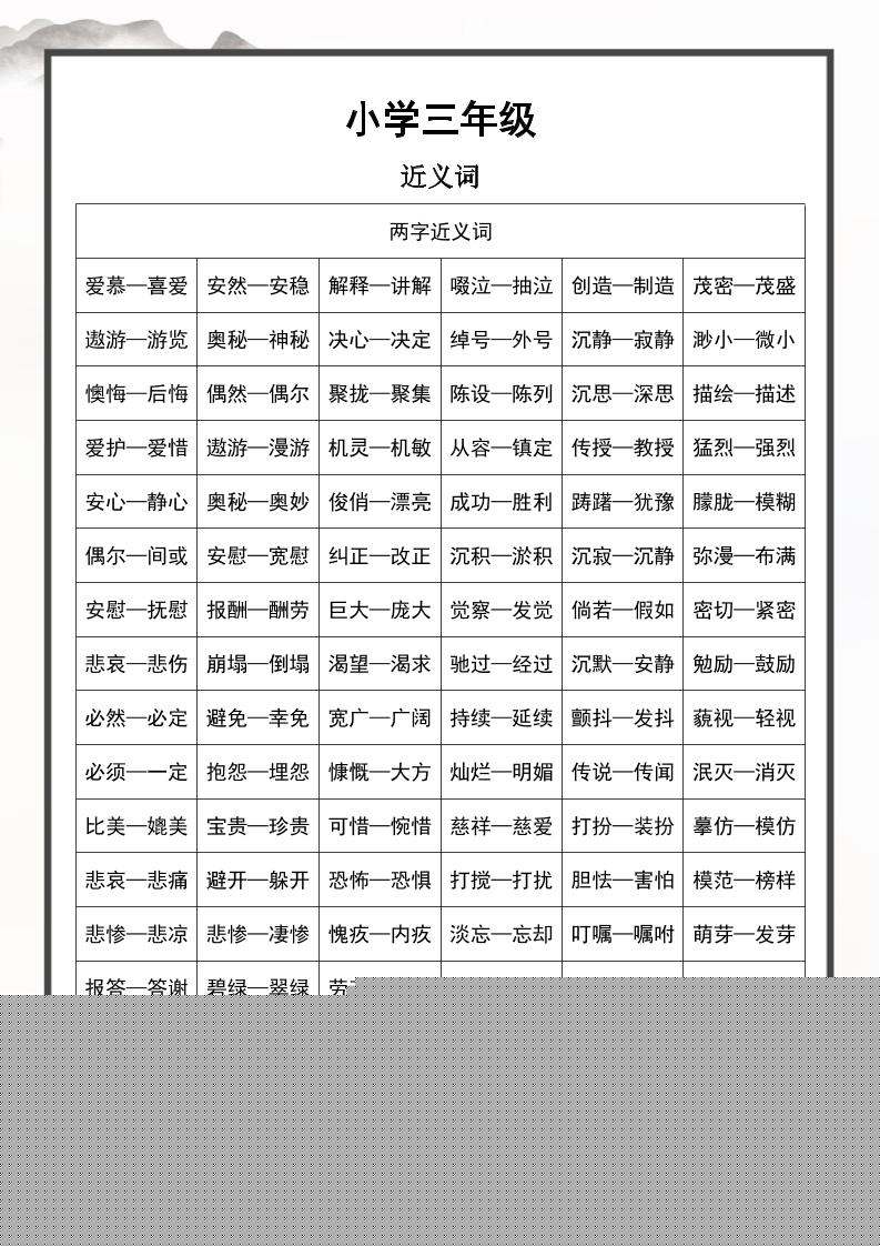 三年级上册语文近义词和反义词汇总