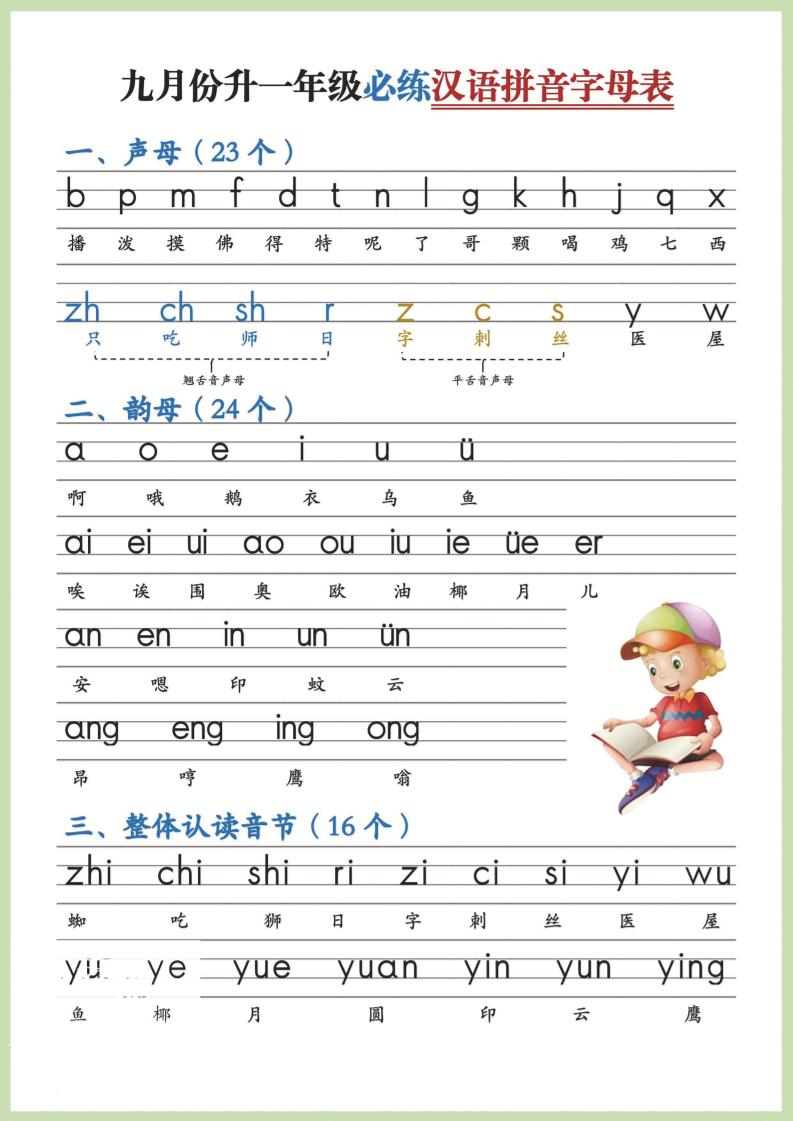 幼小衔接！语文九月份升一年级必练汉语拼音