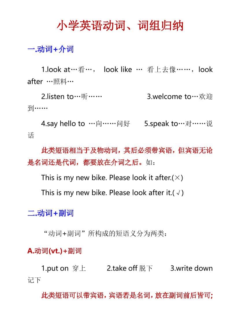 六年级下英语小学动词、词组归纳