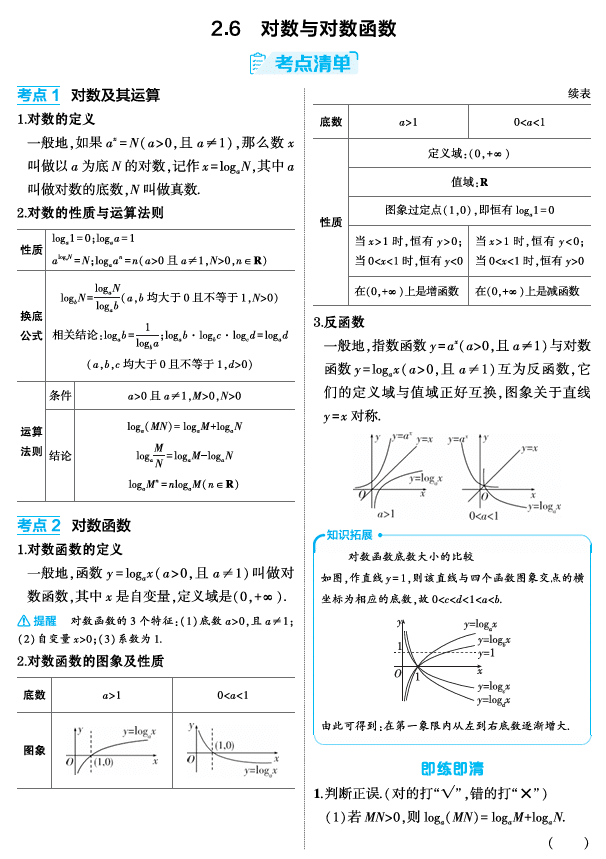 2026《53高考总复习A版》数学 精讲 2 6 对数与对数函数