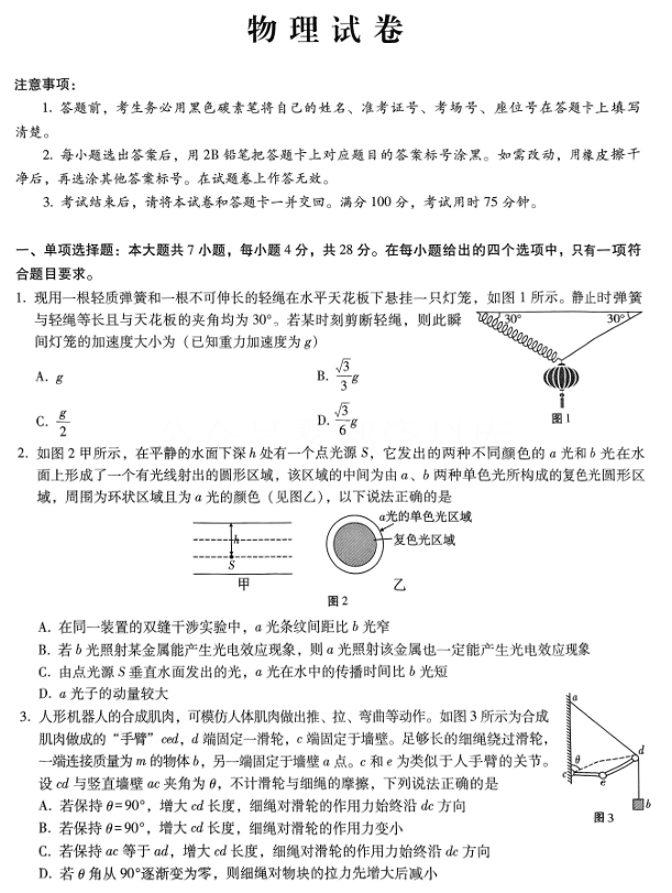 重庆市巴蜀中学2025届高考适应性月考卷(八)物理
