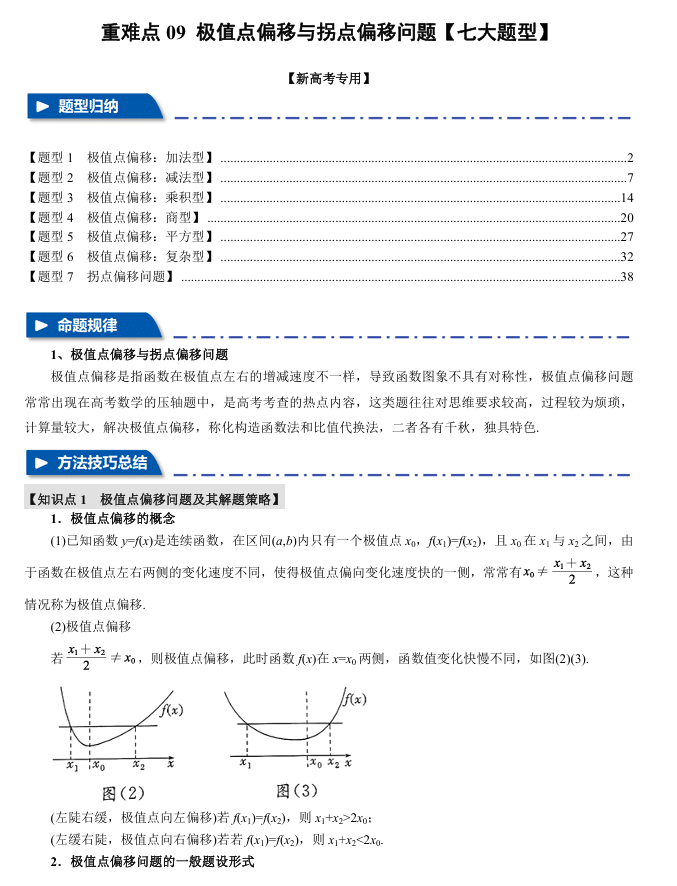 2026年高考数学一轮复习【举一反三】专练(新高考专用)重难点系列 09 极值点偏移与拐点偏移问题【七大题型】
