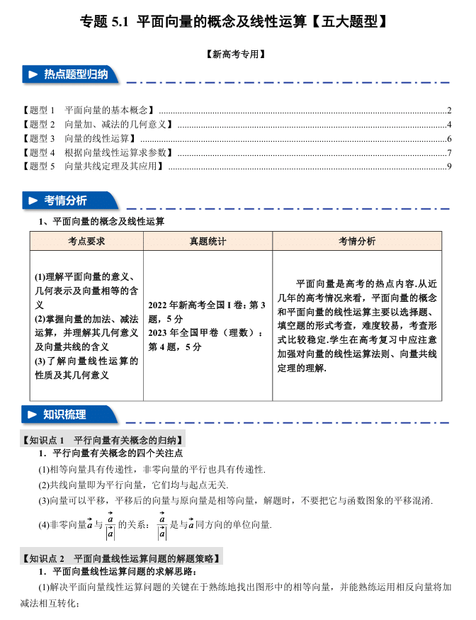 2026年高考数学一轮复习【举一反三】专练(新高考专用)专题练系列 5.1 平面向量的概念及线性运算【五大题型】