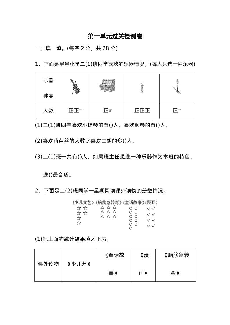 二年级下册数学人教第一单元过关检测卷