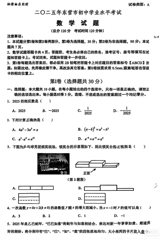 2025年山东省东营市中考模拟数学试题