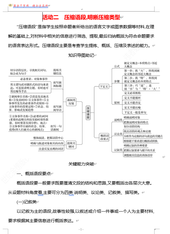2026版《高中全程复习方略》 语文 强基版 专题七 第三节 第8讲 活动二 压缩语段,明晰压缩类型