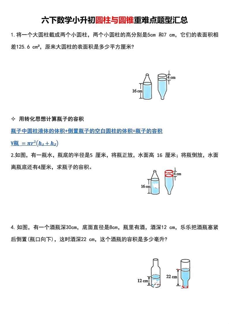 小升初数学【圆柱与圆锥重难点题型汇总】