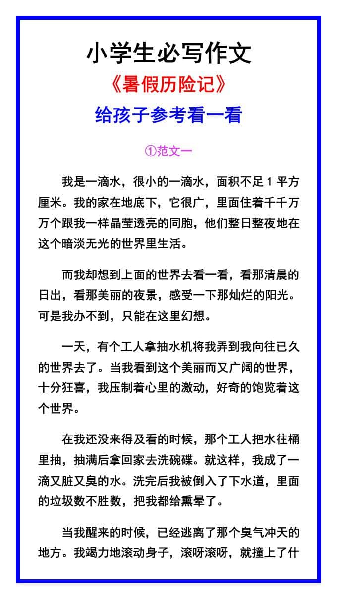 小学生必写作文《暑假历险记》范文素材-小升初语文