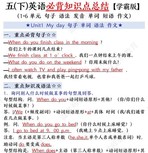 《英语单元重点知识梳理》人教版4-6年级下册PDF电子版下载
