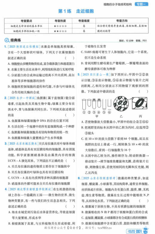 2026版 金考卷 小题狂练 生物（新高考 单选）