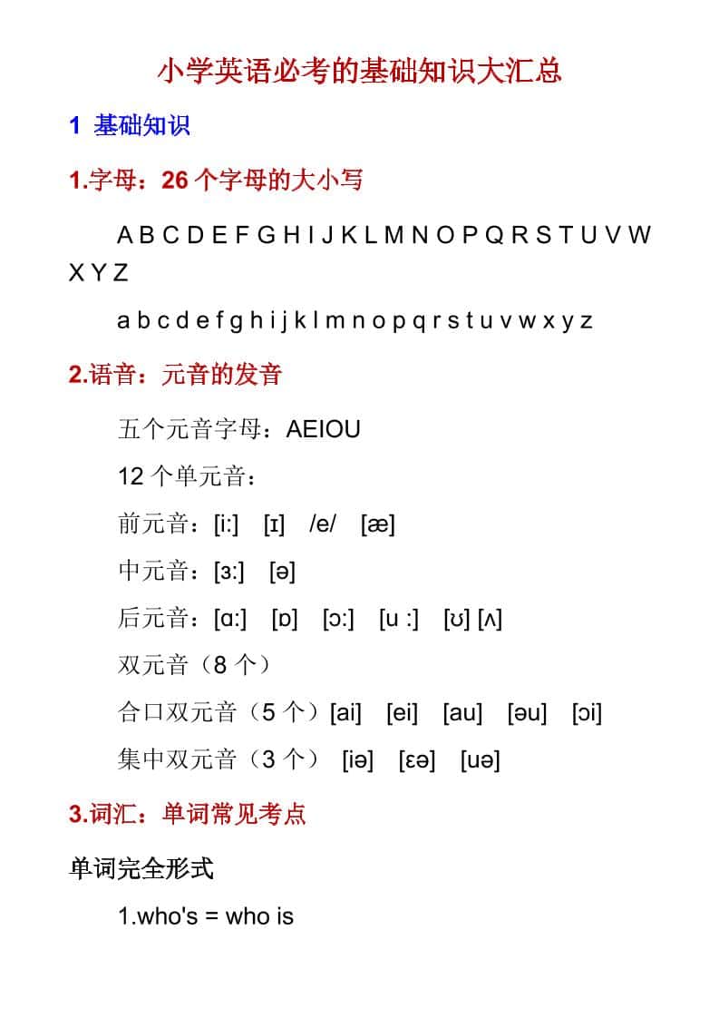 六年级下英语必考基础知识大汇总