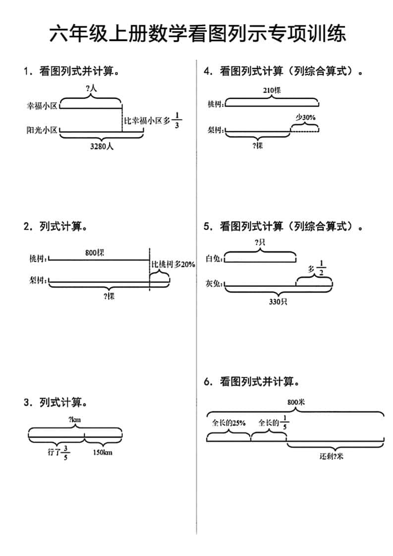 六年级上册数学看图列式