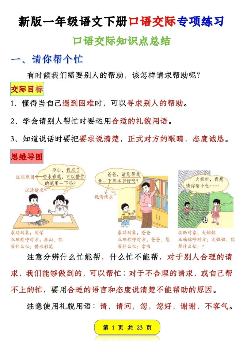 新一年级下册语文口语交际专项练习（23页）