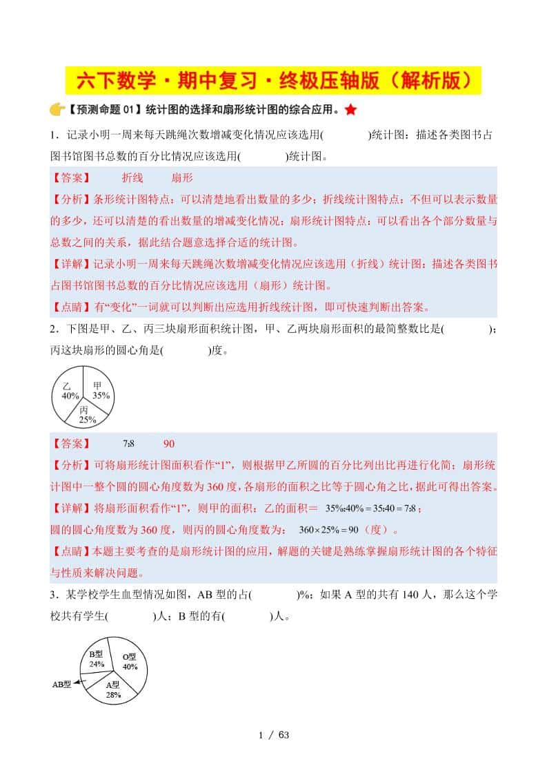 六年级下册册数学期中复习·终极压轴版（解析版）苏教版63页
