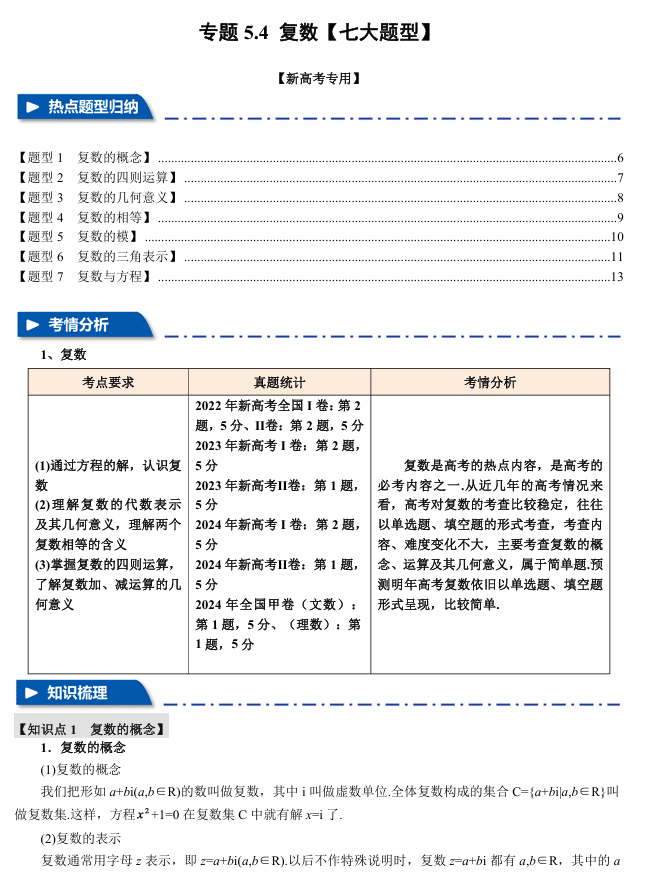 2026年高考数学一轮复习【举一反三】专练(新高考专用)专题练系列 5.4 复数【七大题型】