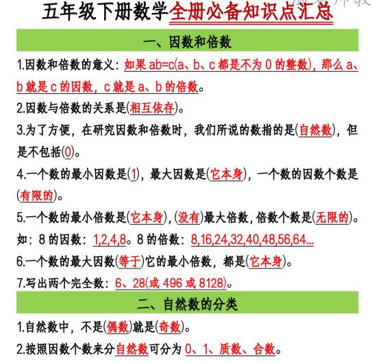 《数学单元重点知识梳理》人教版4-6年级下册PDF电子版下载
