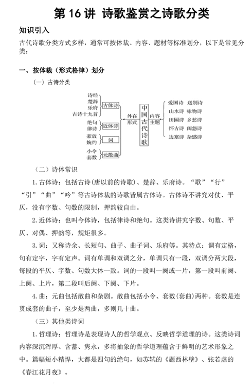 中考语文一轮复习:诗歌鉴赏之诗歌分类