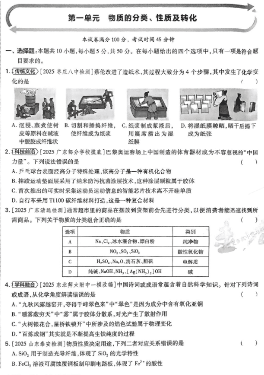 2026版一轮复习单元滚动双测卷化学