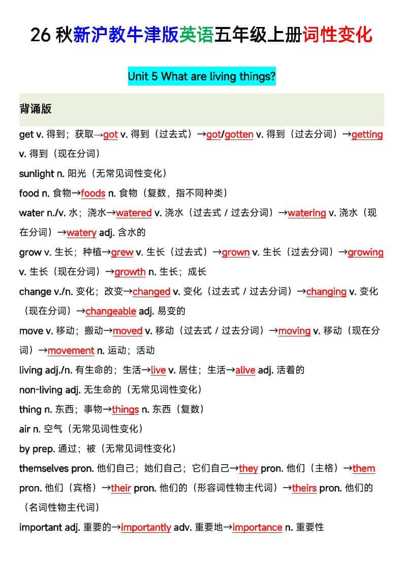26秋沪教牛津版英语五年级上册U5