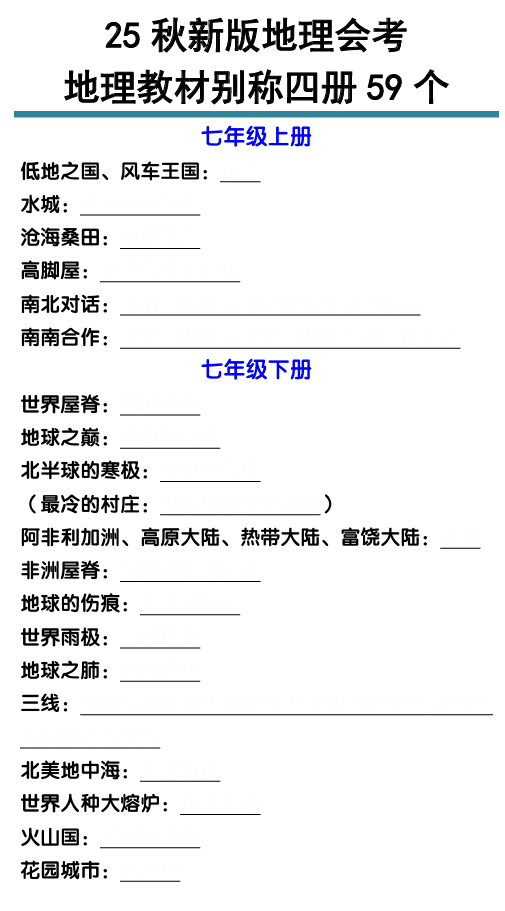 【2025秋新版】地理会考地理教材别称四册59个