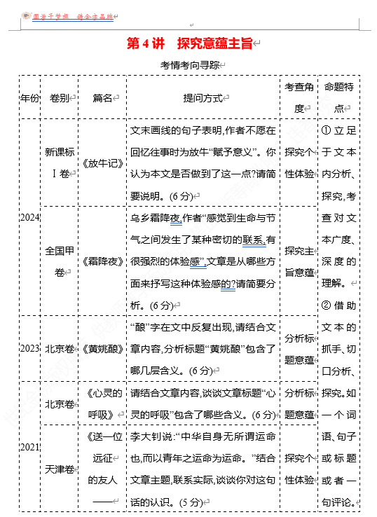 2026版《高中全程复习方略》 语文 强基版 专题三 第三节 第4讲 探究意蕴主旨