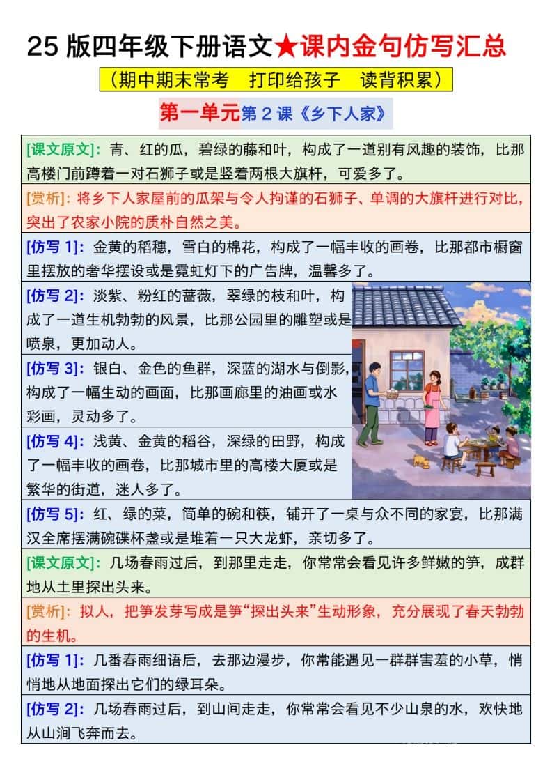 25版四年级下册语文课内金句仿写汇总31页