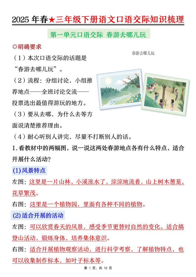 25春三年级下册语文口语交际知识梳理（10页）