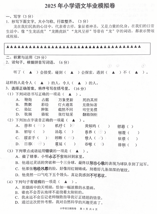 2025年浙江省宁波市宁海县六年级下学期6月模拟预测语文试题