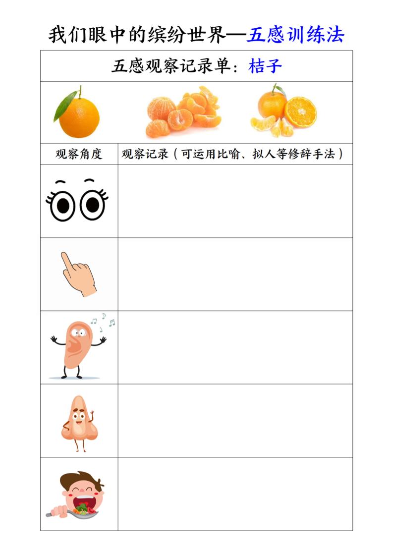 三年级上册册语文-第五单元五感训练法
