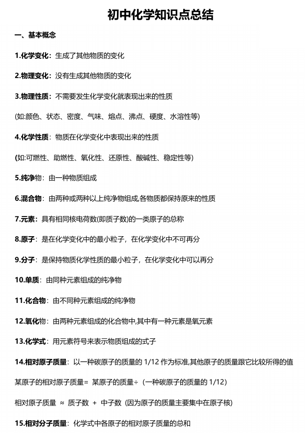 初中化学知识点总结（82页干货资料）