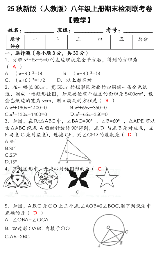 【2025秋新版】八年级【数学】上册期末检测联考卷（含答案）