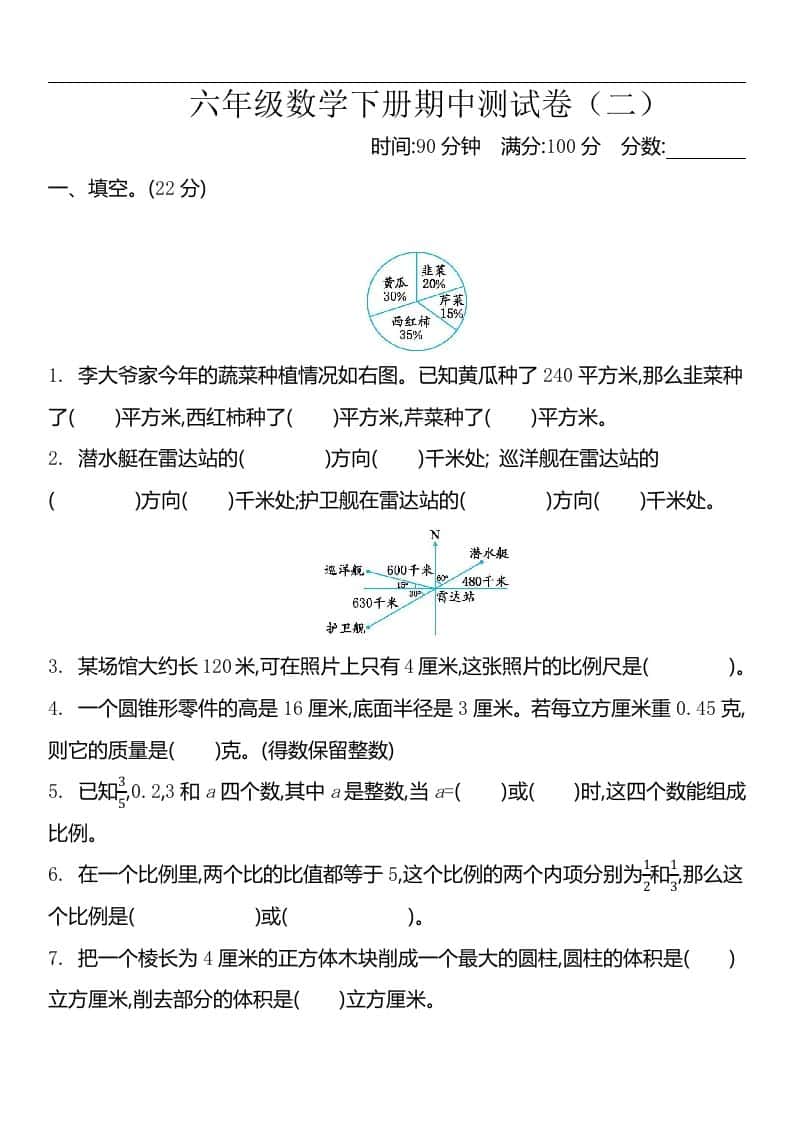 六年级下册苏教版数学期中测试卷-2