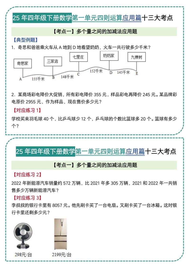 四年级下数学四则运算应用题篇十三大考点