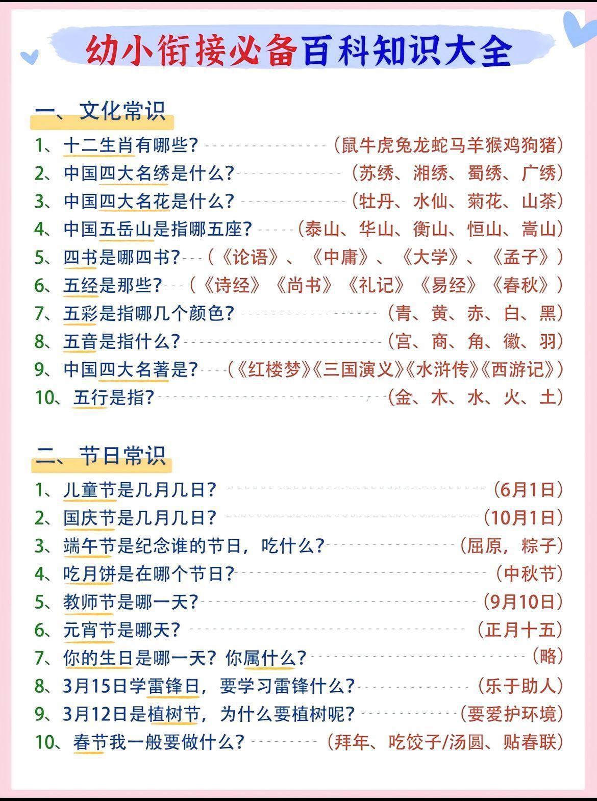 幼小衔接语文必备百科知识大全