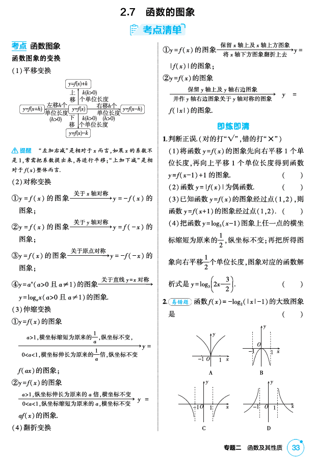 2026《53高考总复习A版》数学 精讲 2 7 函数的图象