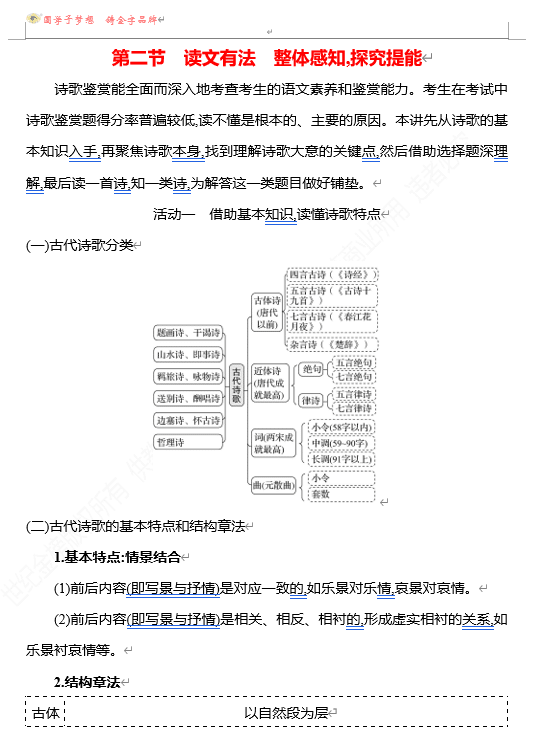 2026版《高中全程复习方略》 语文 强基版 专题五 第二节 读文有法 整体感知,探究提能