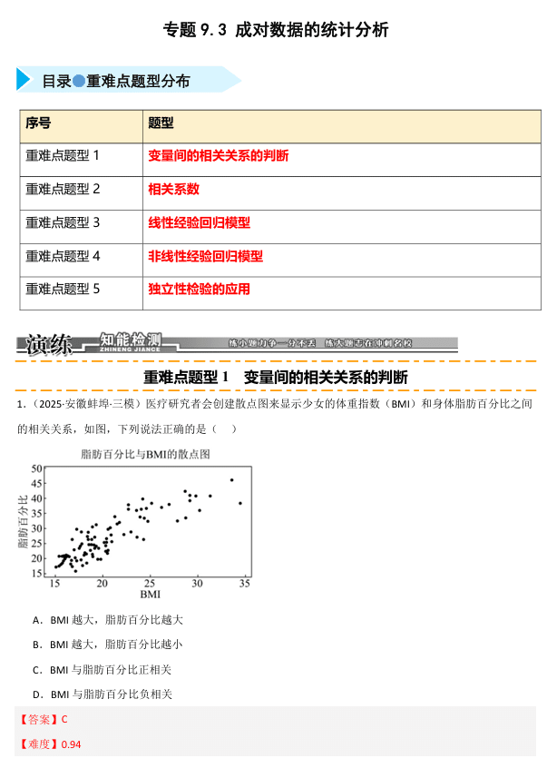 2026《高考数学•一轮复习重点难点题型》精练 专题9.3 成对数据的统计分析(五类重难点题型精练)