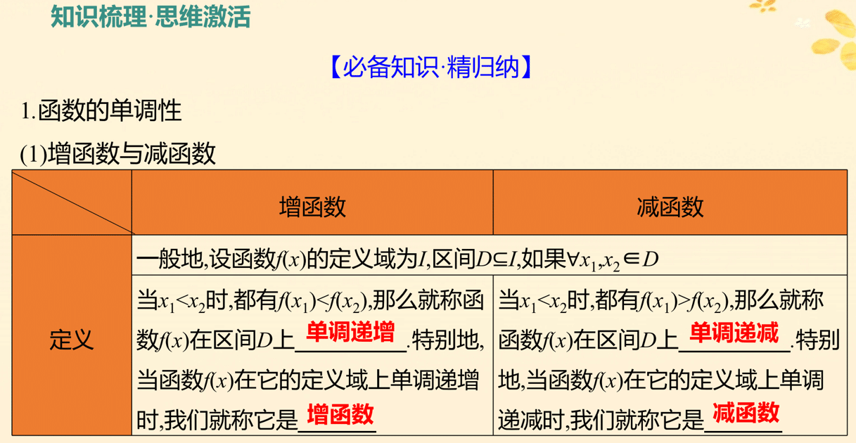 第三章第二节第1课时函数的单调性与最值课件-2024届高考数学全程学习复习+