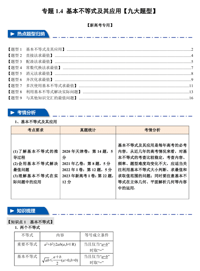 2026年高考数学一轮复习【举一反三】专练(新高考专用)专题练系列 1.4 基本不等式及其应用【九大题型】