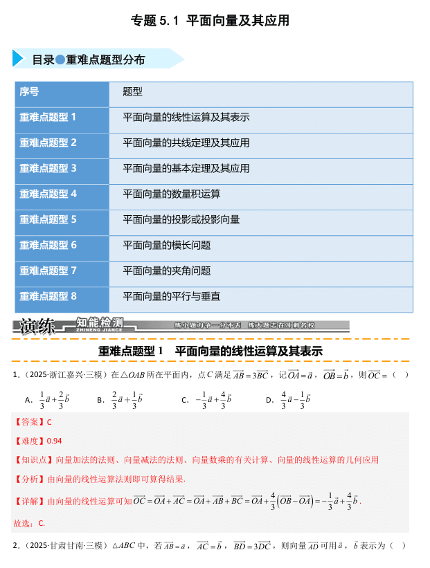 2026《高考数学•一轮复习重点难点题型》精练 专题5.1 平面向量及其应用(八类重难点题型精练)