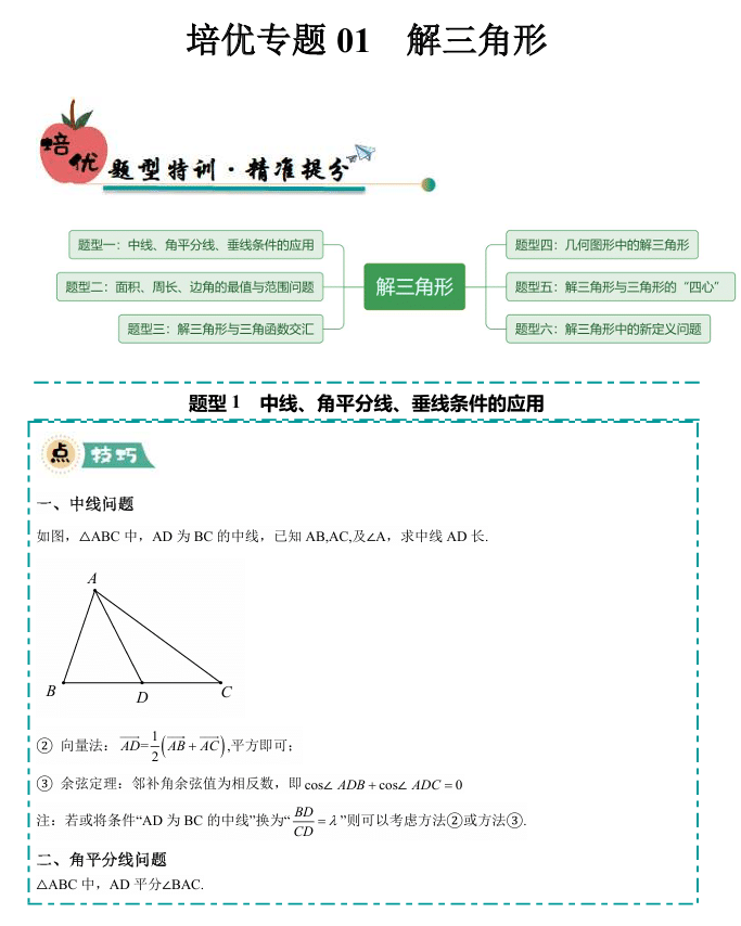 【大题精做】冲刺2025年高考数学大题突破+限时集训(新高考专用)培优专题01 解三角形(6大题型)