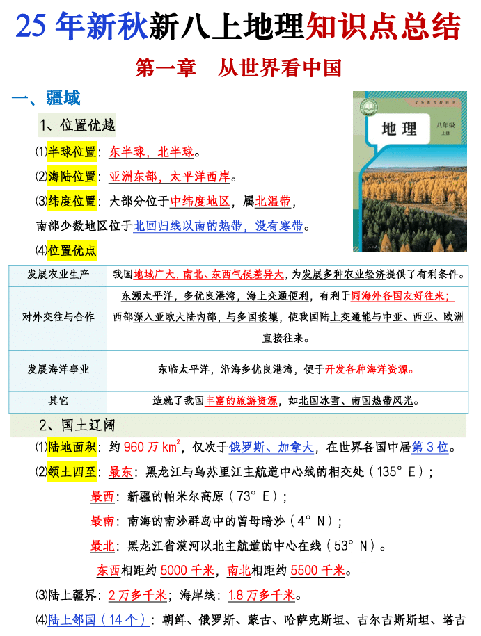 2025八上小四门知识点-地理